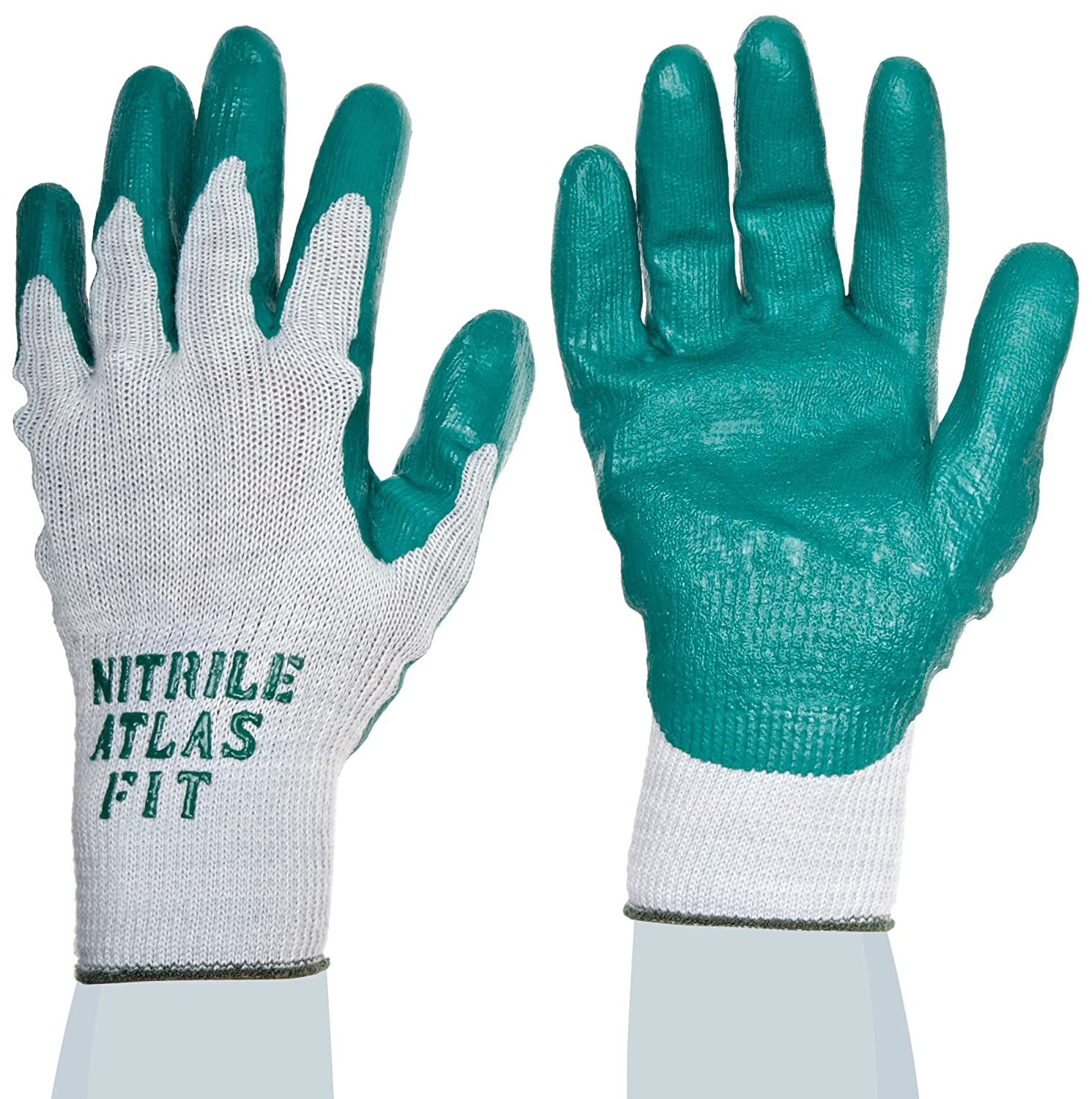 General purpose nitrile-coated, palm dipped, gray w/green coating, ergonomic shape abrasion resistant, 10 gauge seamless, knitted liner, extra large - General Purpose